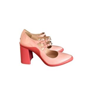 Prada Fall 2015 Runway Two-Tone Mary Jane Heels Pink Double Strap Pumps 37